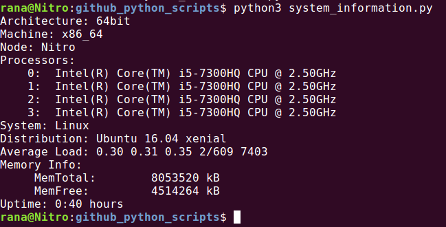 python script 9 getting system information in linux using python script